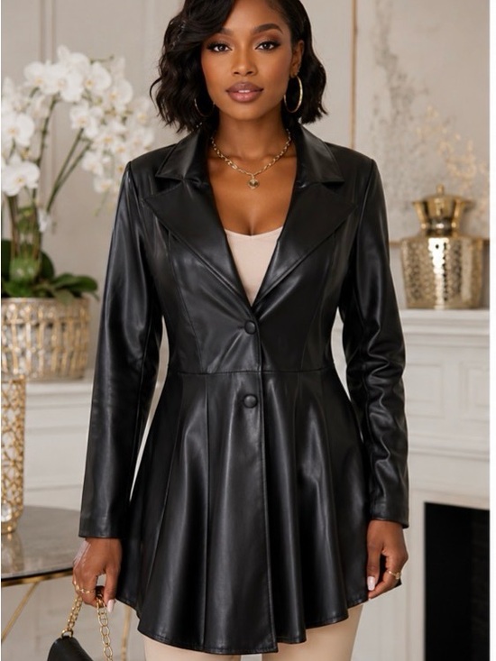 SHEIN Jackets & Blazers - SHEIN Black Faux Leather Fit-and-Flare Blazer Jacket